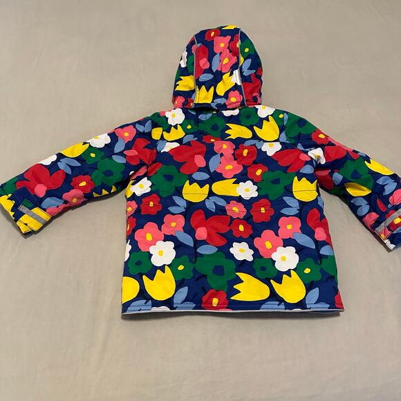 Hanna Andersson Journeys End Quilted Jacket Girls Size 4 Blue Floral Hood - Picture 2 of 10